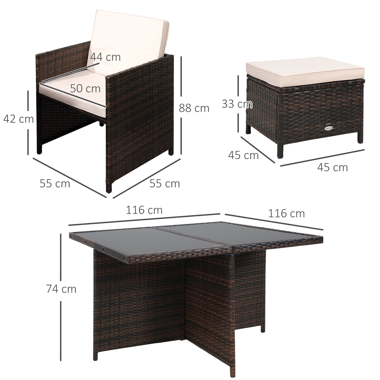 AI62 Decor 8-Seater Rattan Cube Garden Dining Set with Cushions – Brown