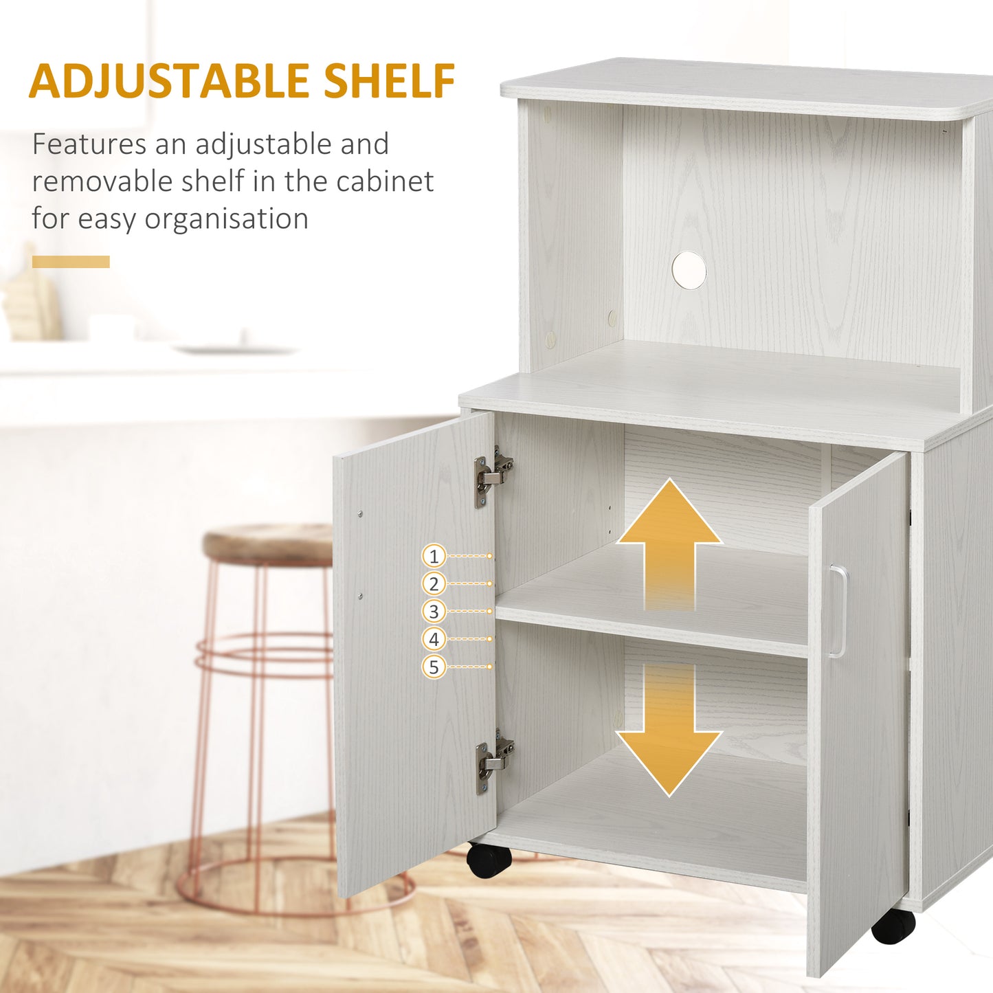 AI62 Decor Modern Kitchen Storage Trolley with Cabinet & Locking Wheels White