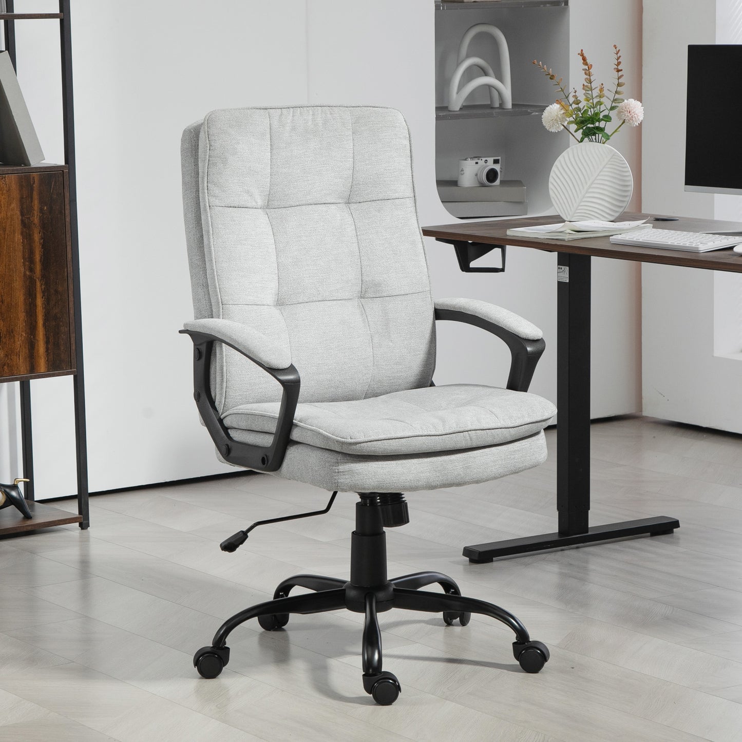 AI62 Decor Linen-Look Double-Padded Office Chair - Grey