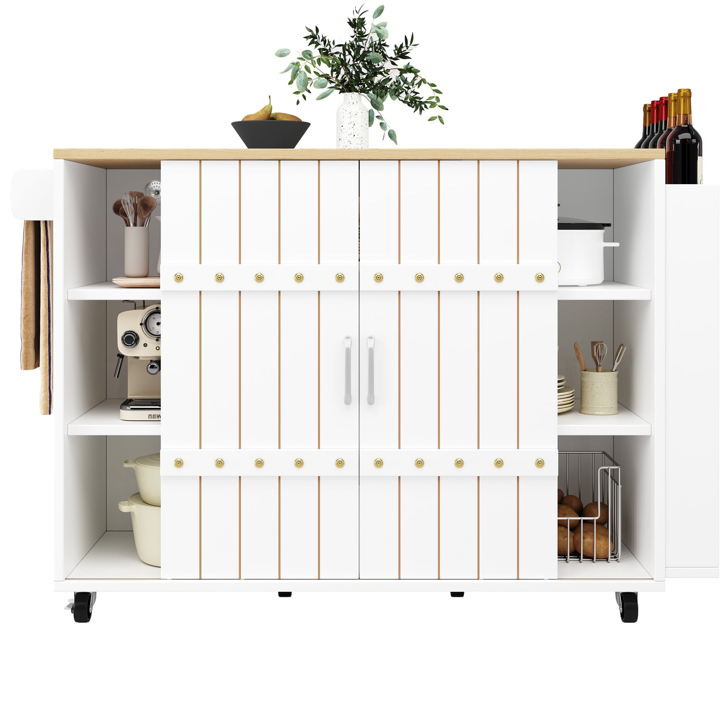 AI62 Decor  White Kitchen Trolley with Spice Rack & Castors