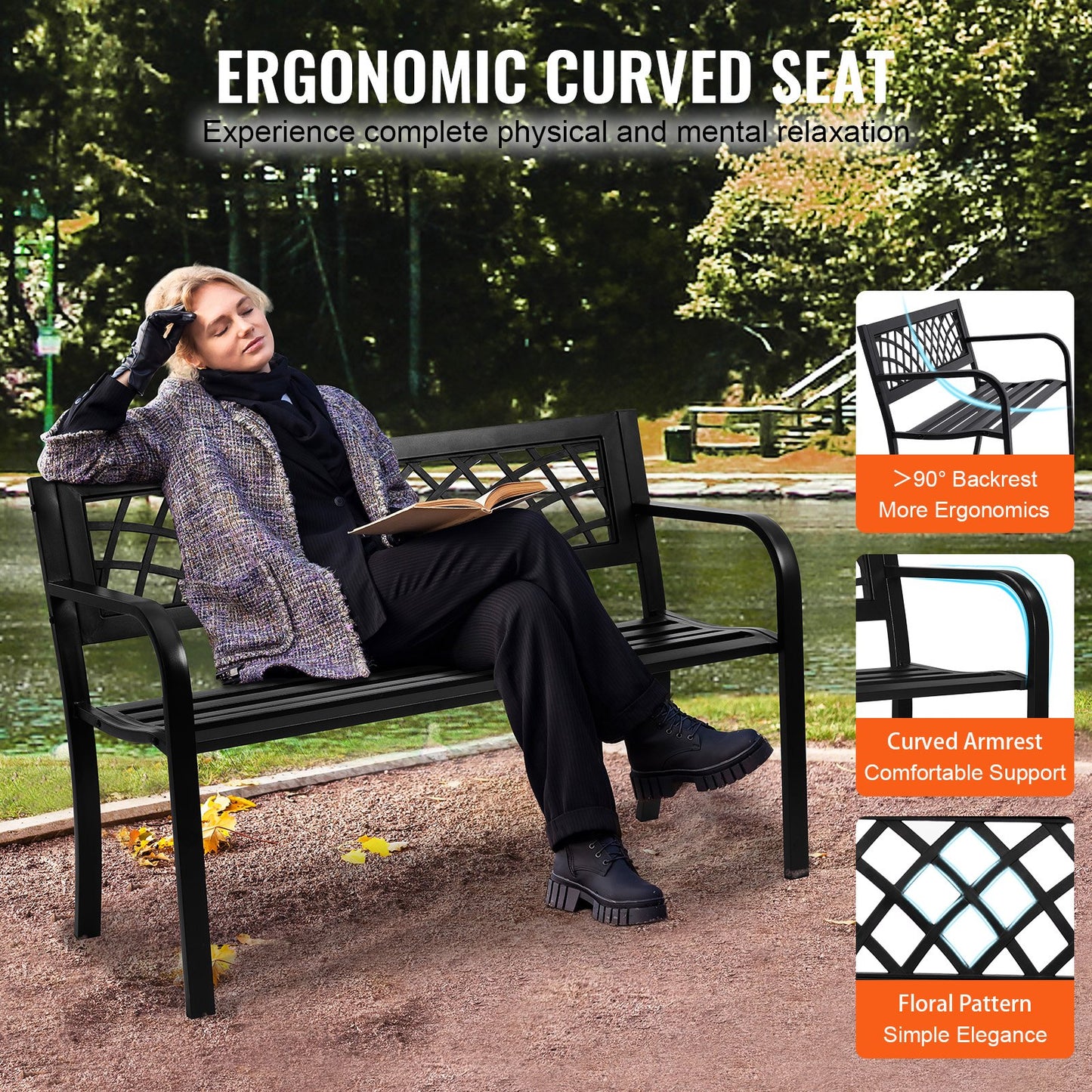 AI62 Decor 46-Inch Metal Outdoor Bench