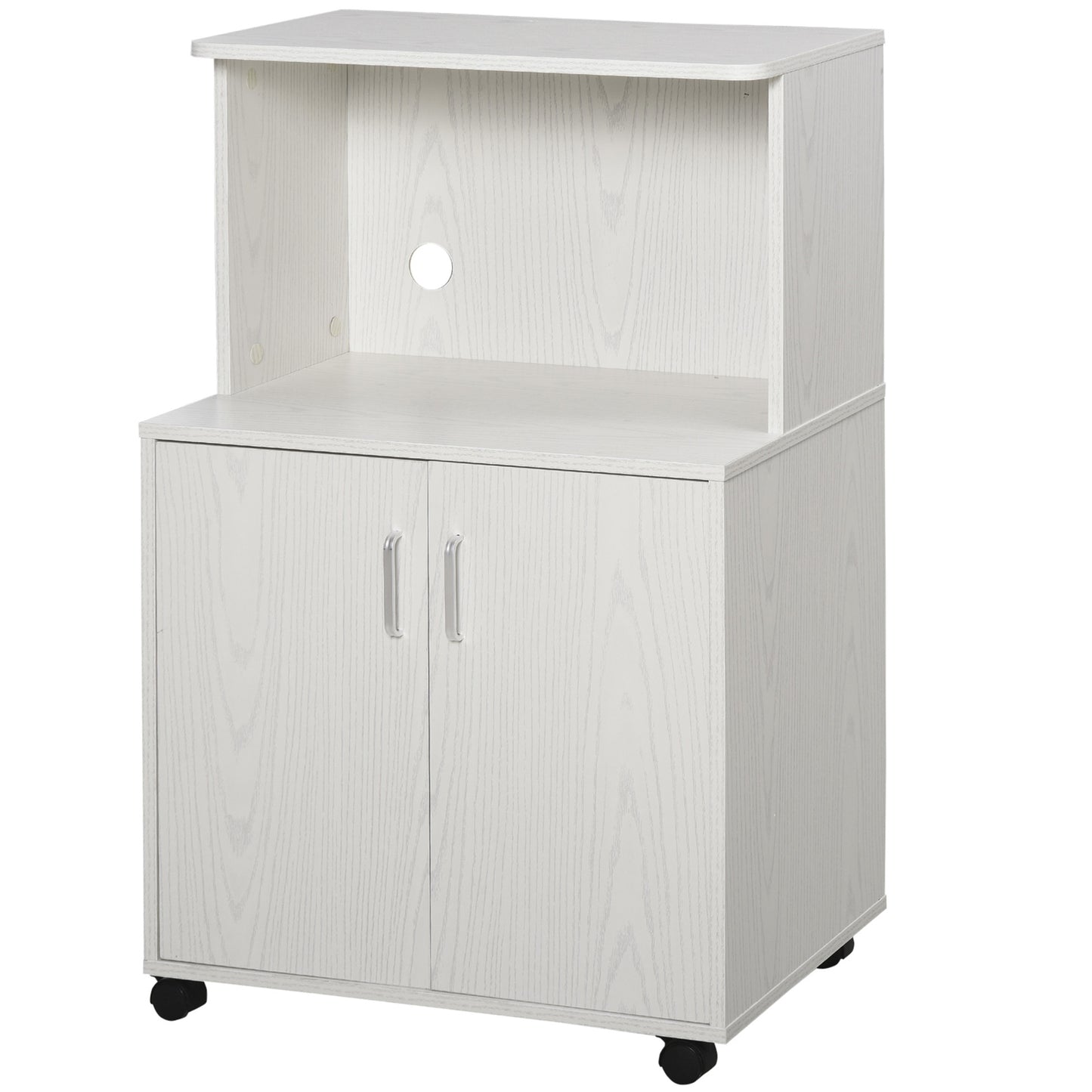 AI62 Decor Modern Kitchen Storage Trolley with Cabinet & Locking Wheels White