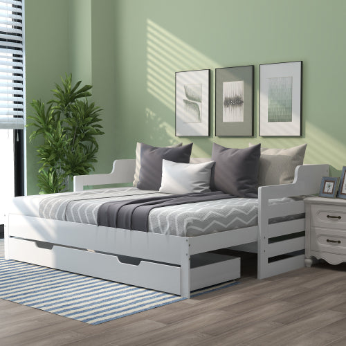 AI62 Decor Single Daybed with Pull-Out Trundle & Storage Drawer – 90 x 190 cm