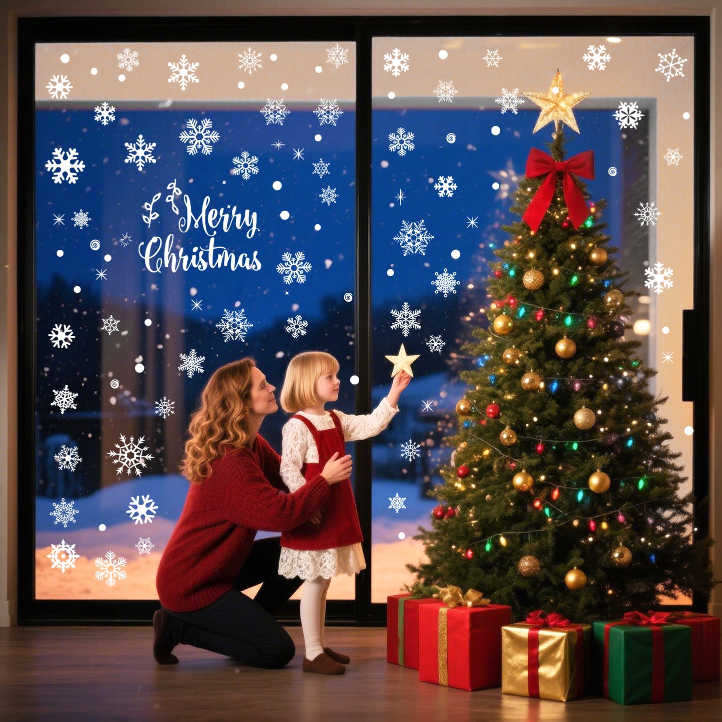 AI62 Decor 157-Piece Christmas Snowflake Window Stickers – Reusable