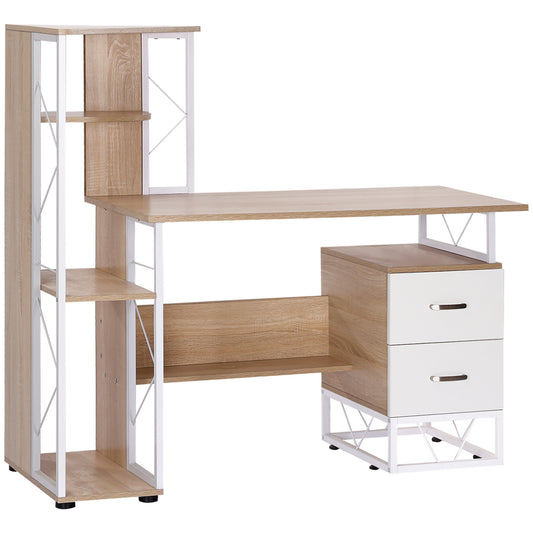 AI62 Decor Oak Computer Desk with Drawers & Bookshelf – Home Office Workstation