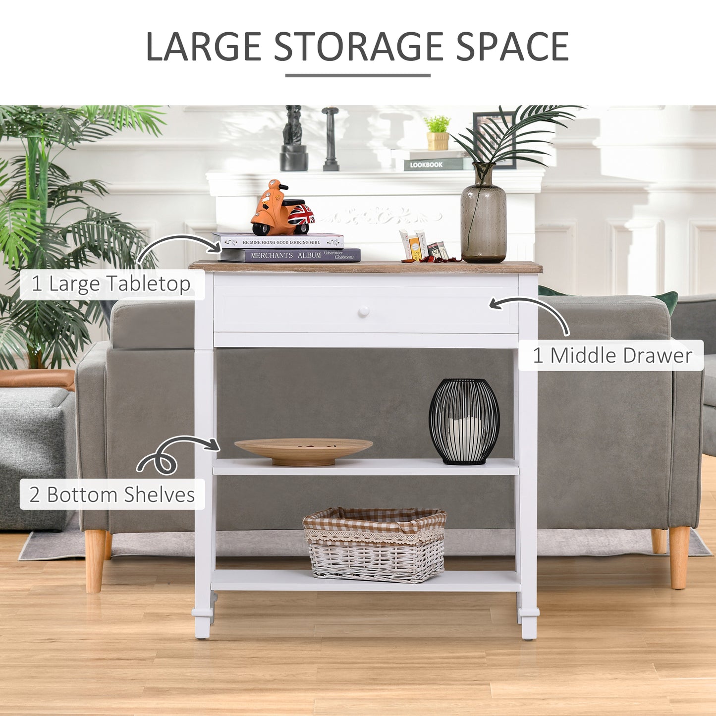 AI62 Decor Console Table with Drawer & Shelves – Retro Home Storage