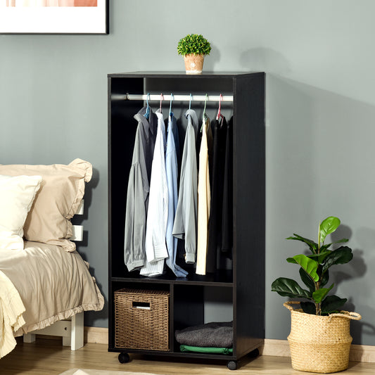 AI62 Decor Mobile Open Wardrobe with Hanging Rail & Shelves – Black
