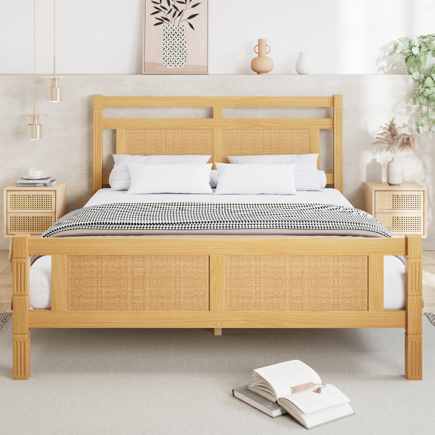 AI62 Decor Double Bed 4FT6 with Sturdy Slats – Natural Wood