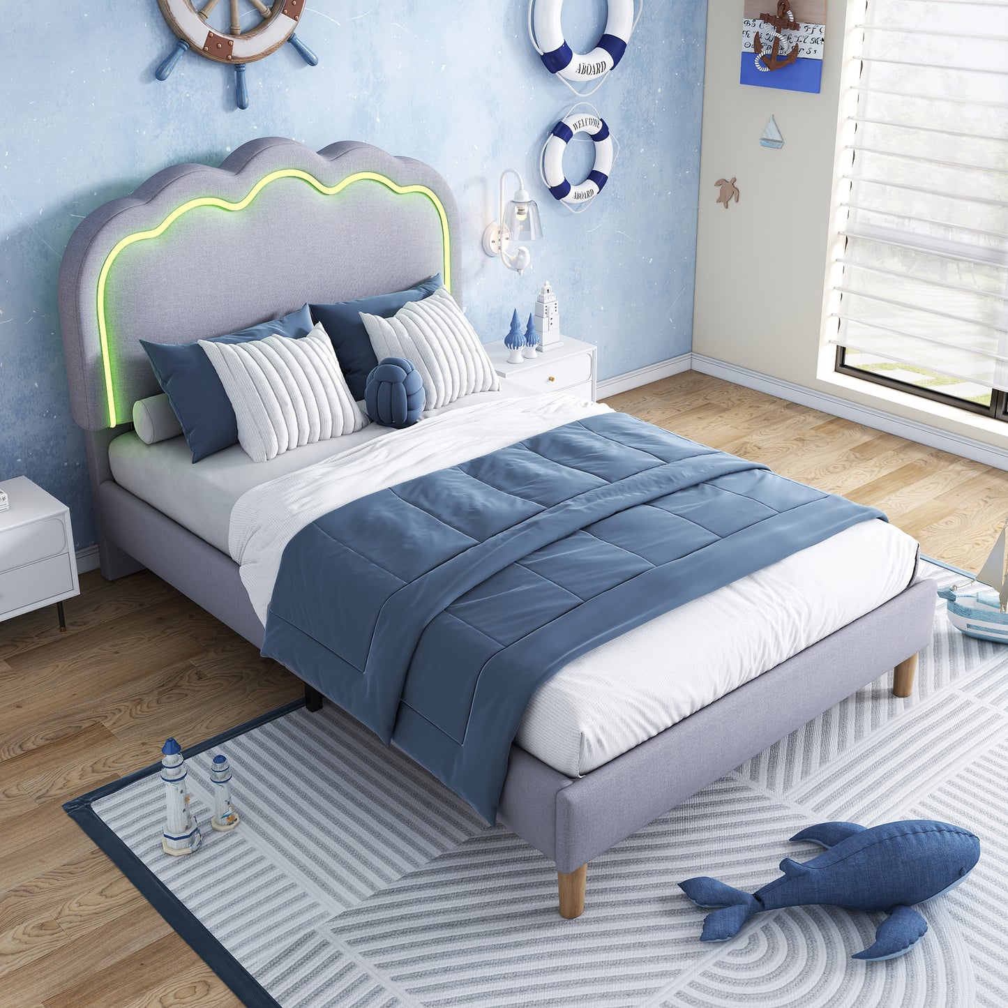 AI62 Decor Single Bed Frame with LED & Slats – 3FT 90x190cm
