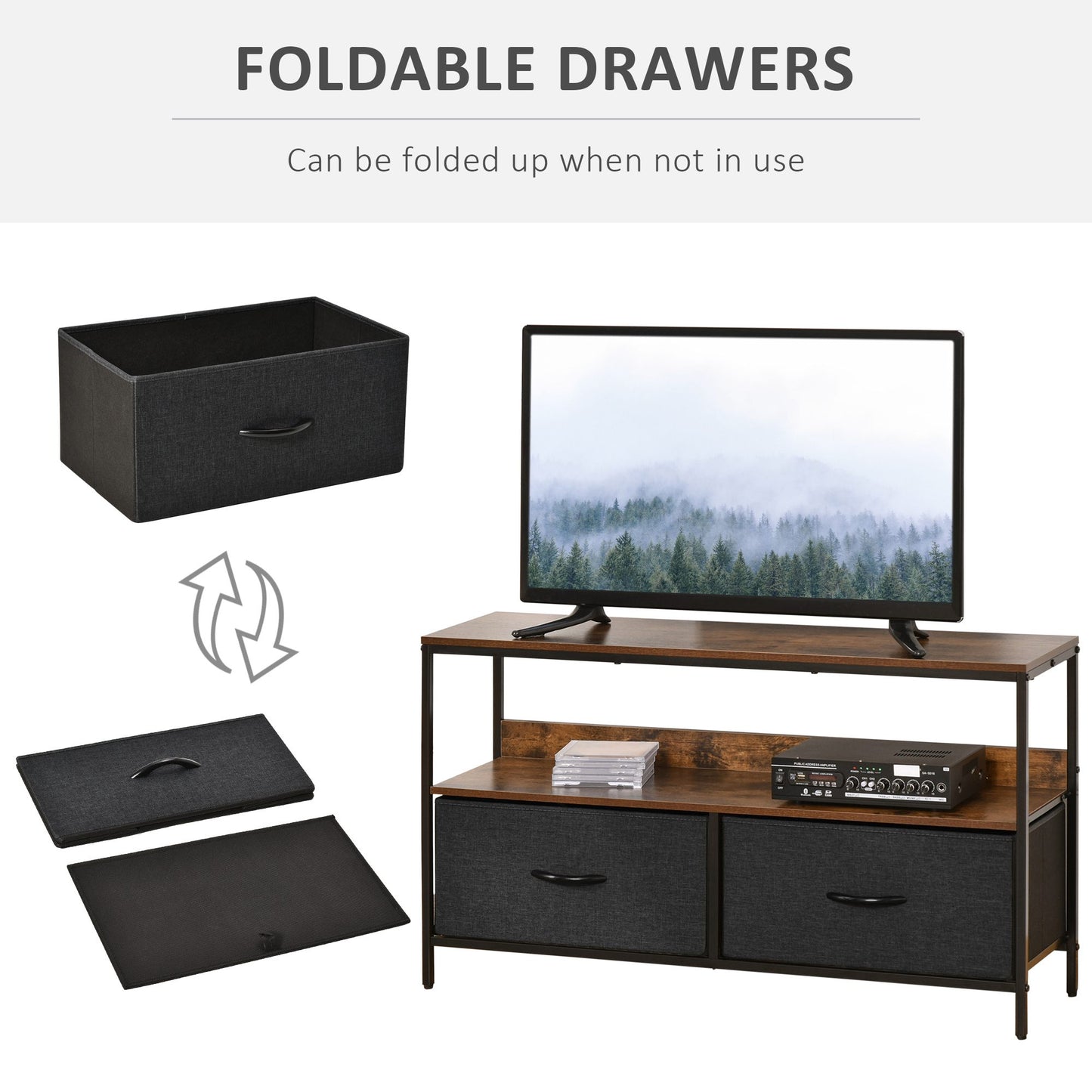 AI62 Decor TV Stand Cabinet With 2 Foldable Drawers - Rustic Brown
