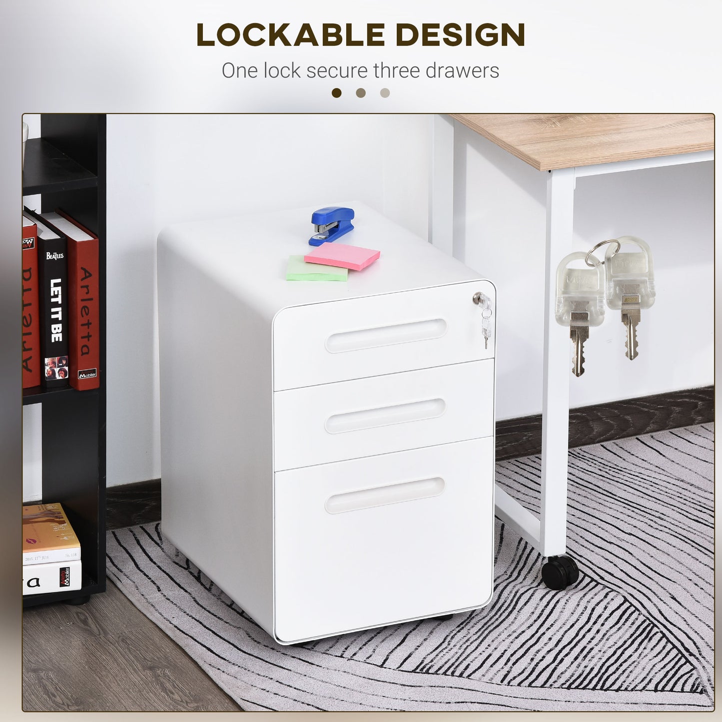 AI62 Decor Vinsetto 3-Drawer Lockable File Cabinet – White