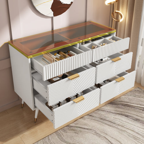 AI62 Decor Sideboard Cabinet with 6 Drawers & Amber Glass