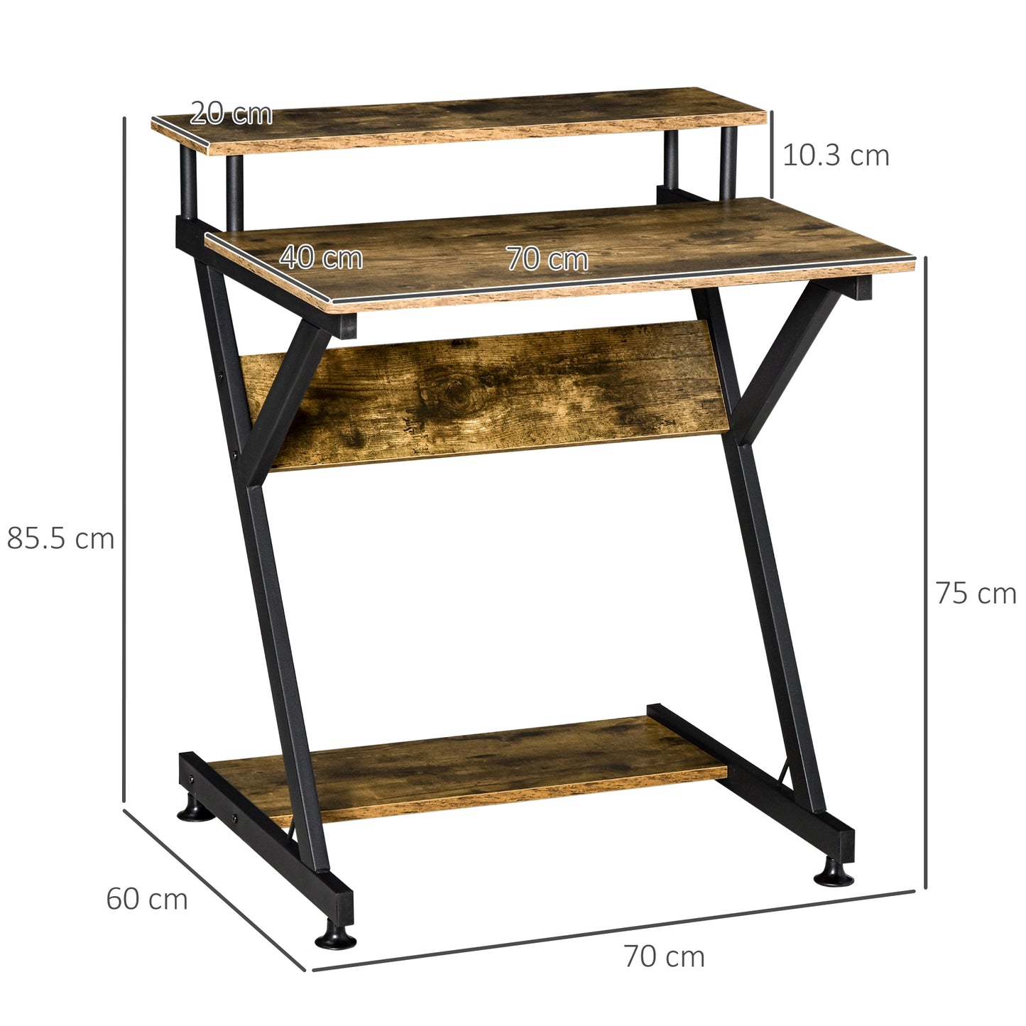 AI62 Decor  Compact Home Office Desk, Rustic Brown with Monitor Stand