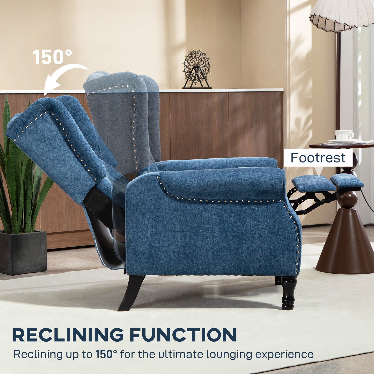 AI62 Decor Royal Blue Reclining Armchair with Footrest