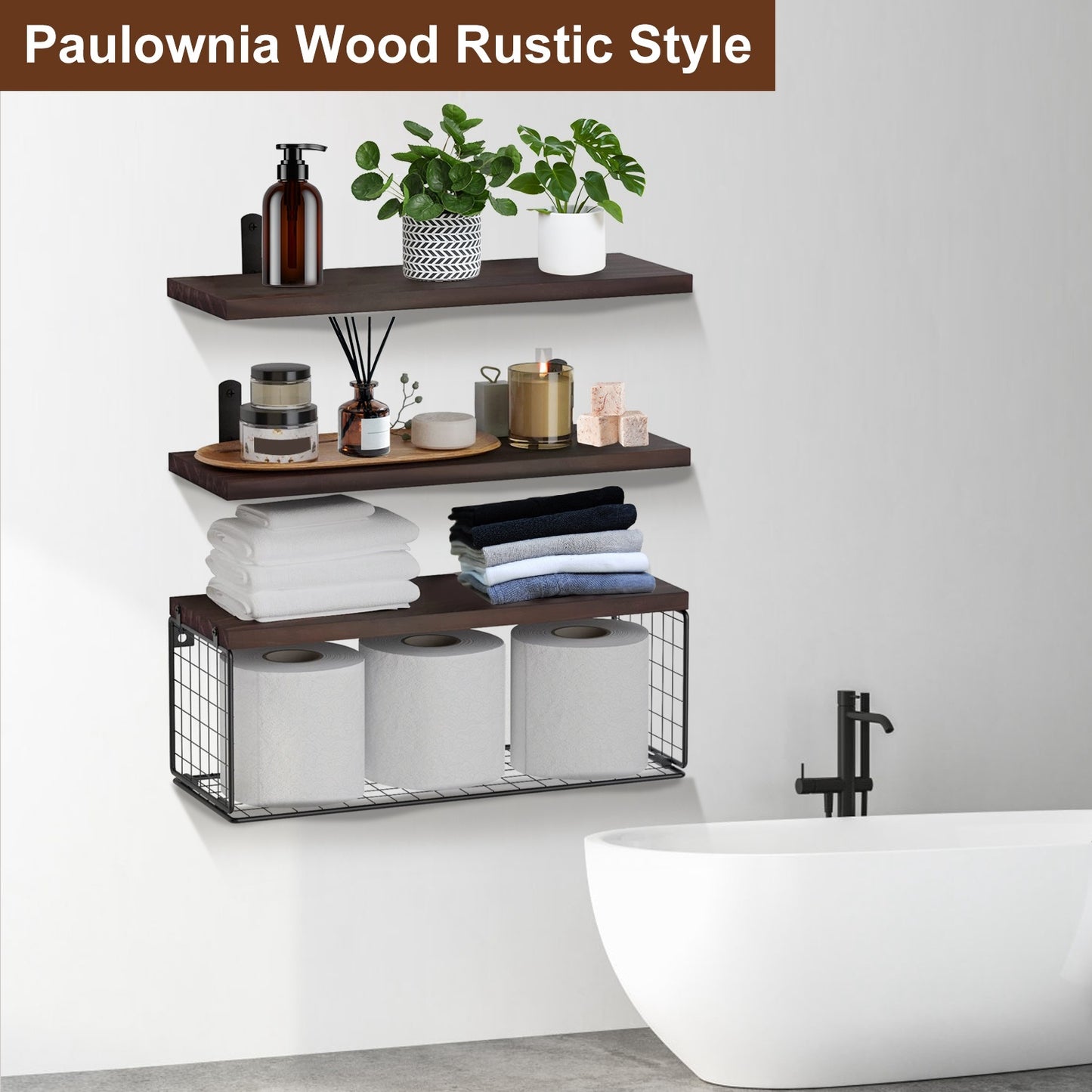 AI62 Decor 2-in-1 Floating Wall Shelves with Storage Basket for Home & Office