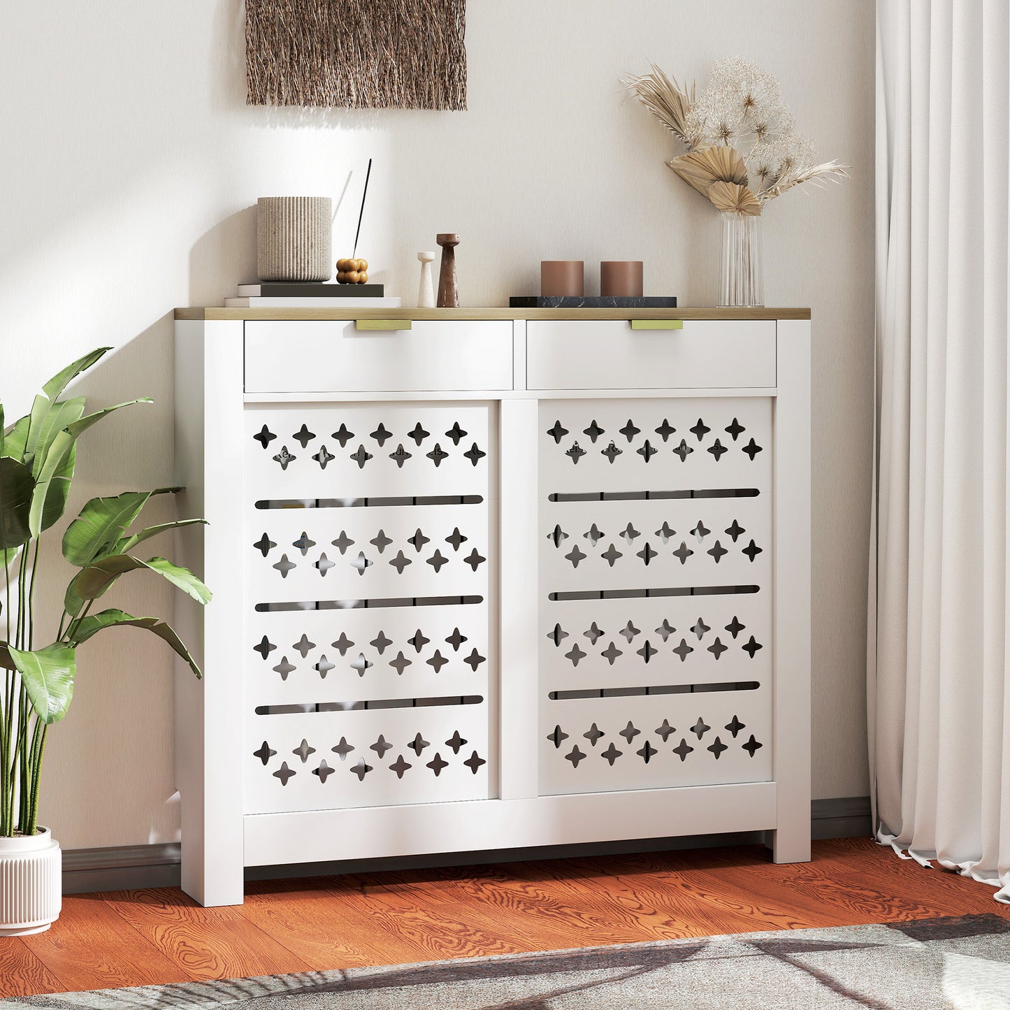 AI62 Decor 108 X 19 Cm Minimal Radiator Cover, With 2 Drawers - White