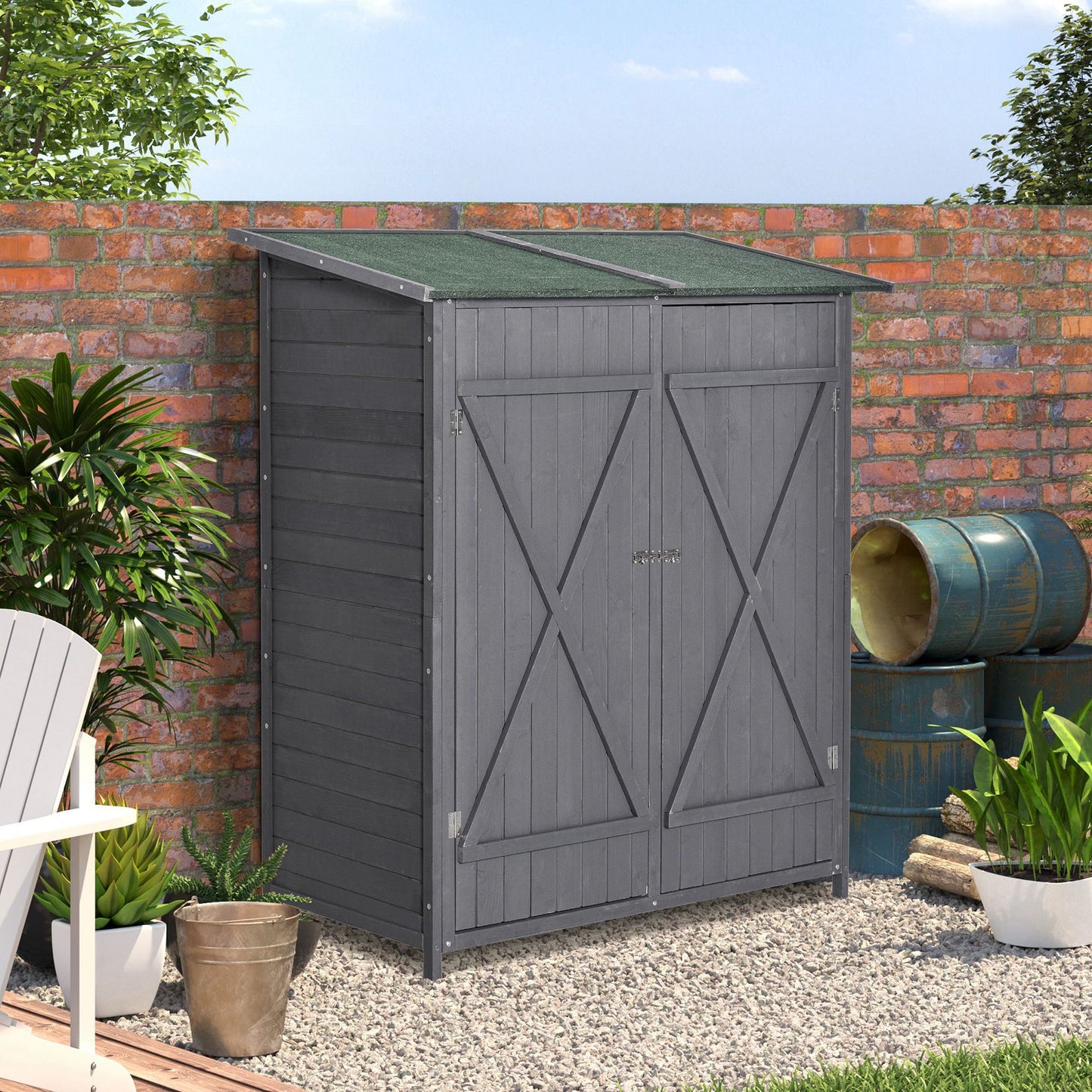 AI62 Decor Grey 139x75 Fir Wood Garden Shed with Asphalt Roof