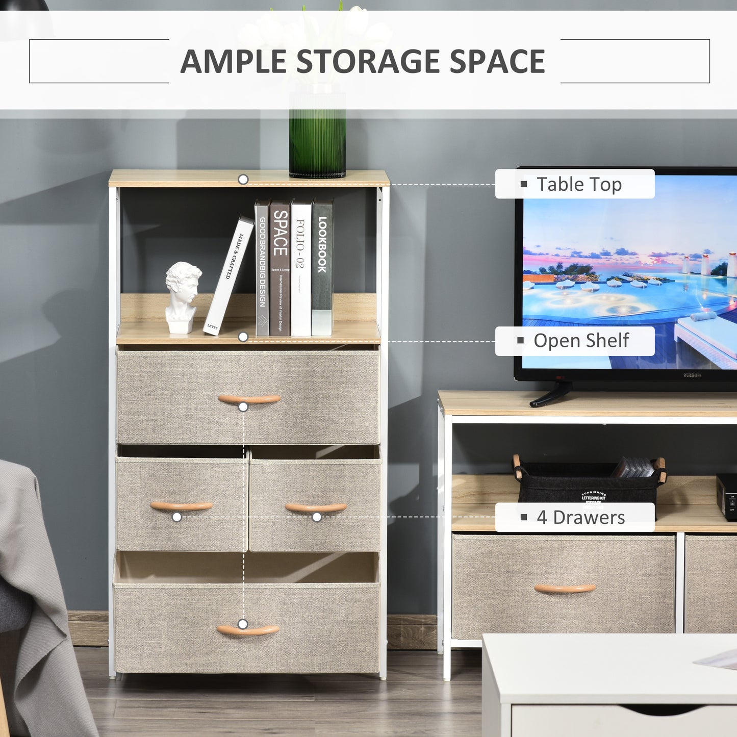 AI62 Decor 4-Drawer Storage Chest Unit with Shelves