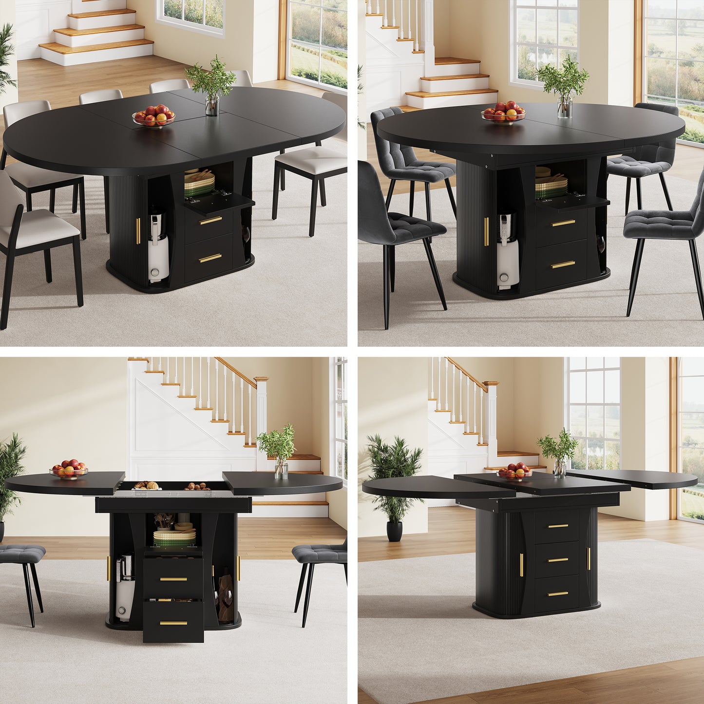 AI62 Decor Black Extendable Dining Table