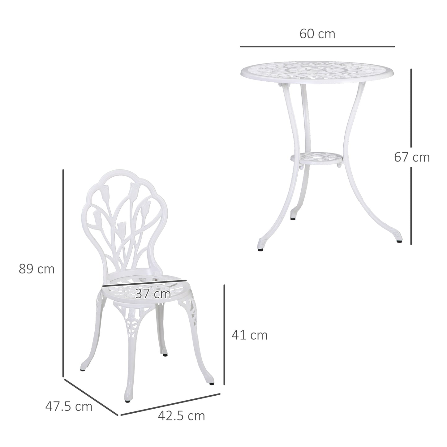 AI62 Decor 3-Piece Patio Bistro Set for 2 Aluminium Table & Chairs