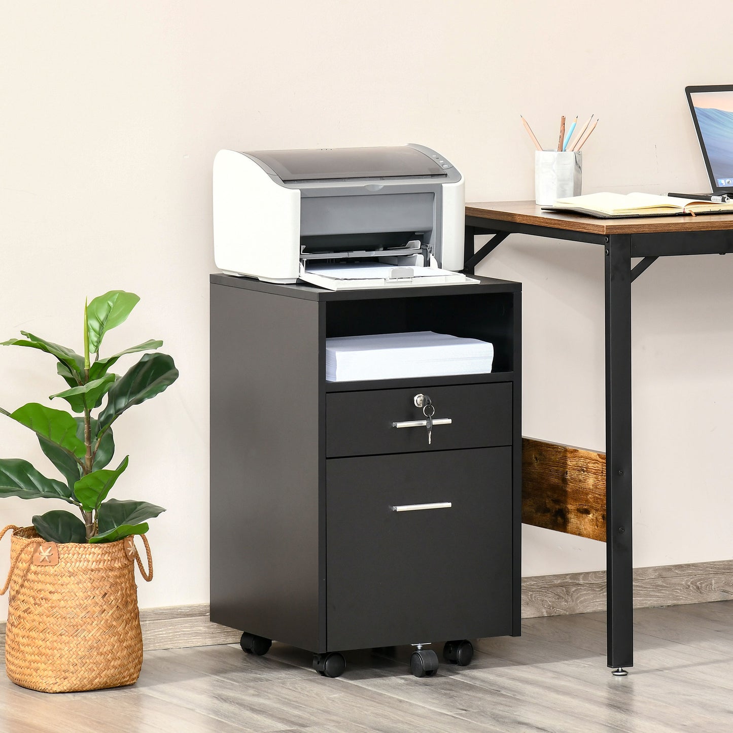 AI62 Decor Lockable Two-Drawer Filing Cabinet with Wheels