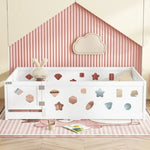 Full Size Wooden Floor Bed with Safety Guardrails AI62Decor