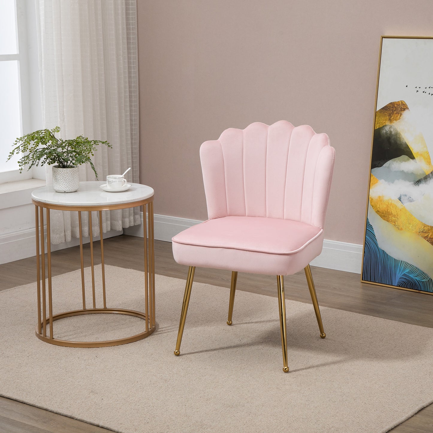 AI62 Decor Velvet-Feel Shell Accent Chair - Pink