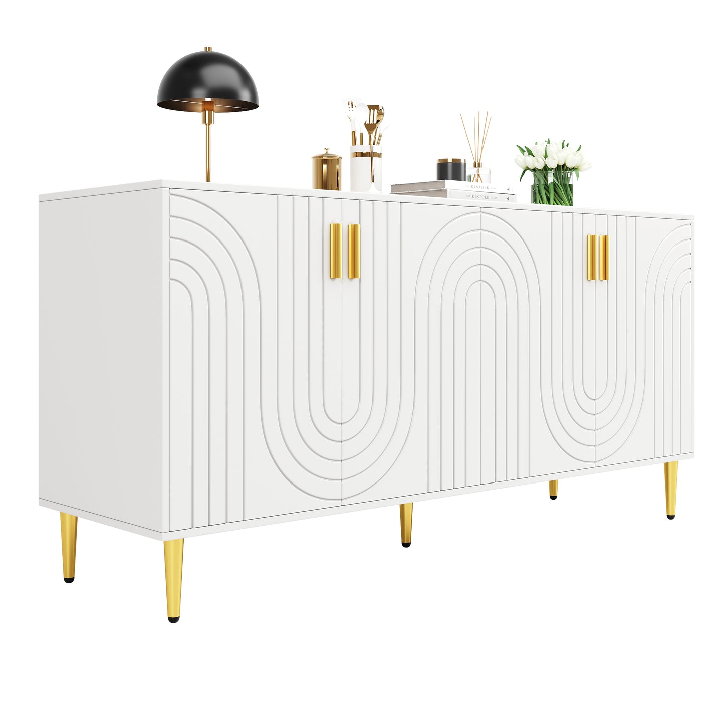 AI62 Decor White Wave Sideboard 152×40×75 cm with Gold Accents