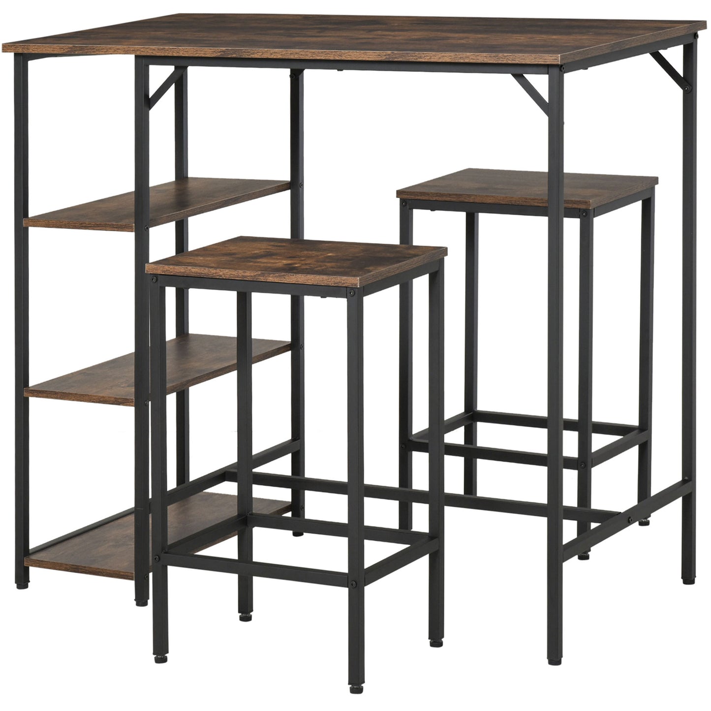 AI62 Decor Industrial 3-Piece Bar Table Set with 2 Stools & Side Shelf