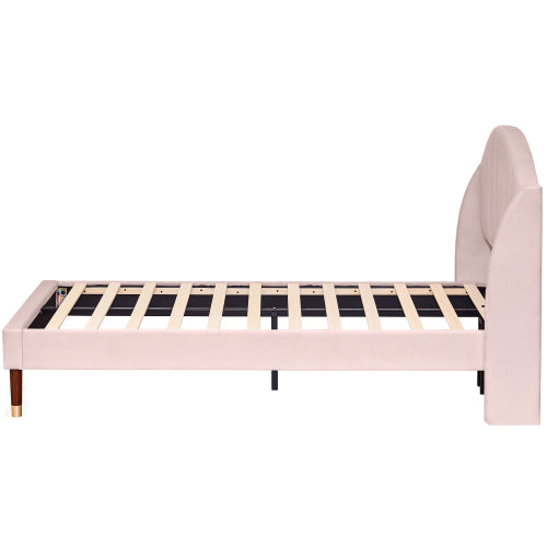 AI62 Decor Pink Velvet Single Bed with Slatted Frame & Headboard