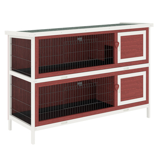 AI62 Decor PawHut 2-Tier Bunny Hutch with Trays – Red