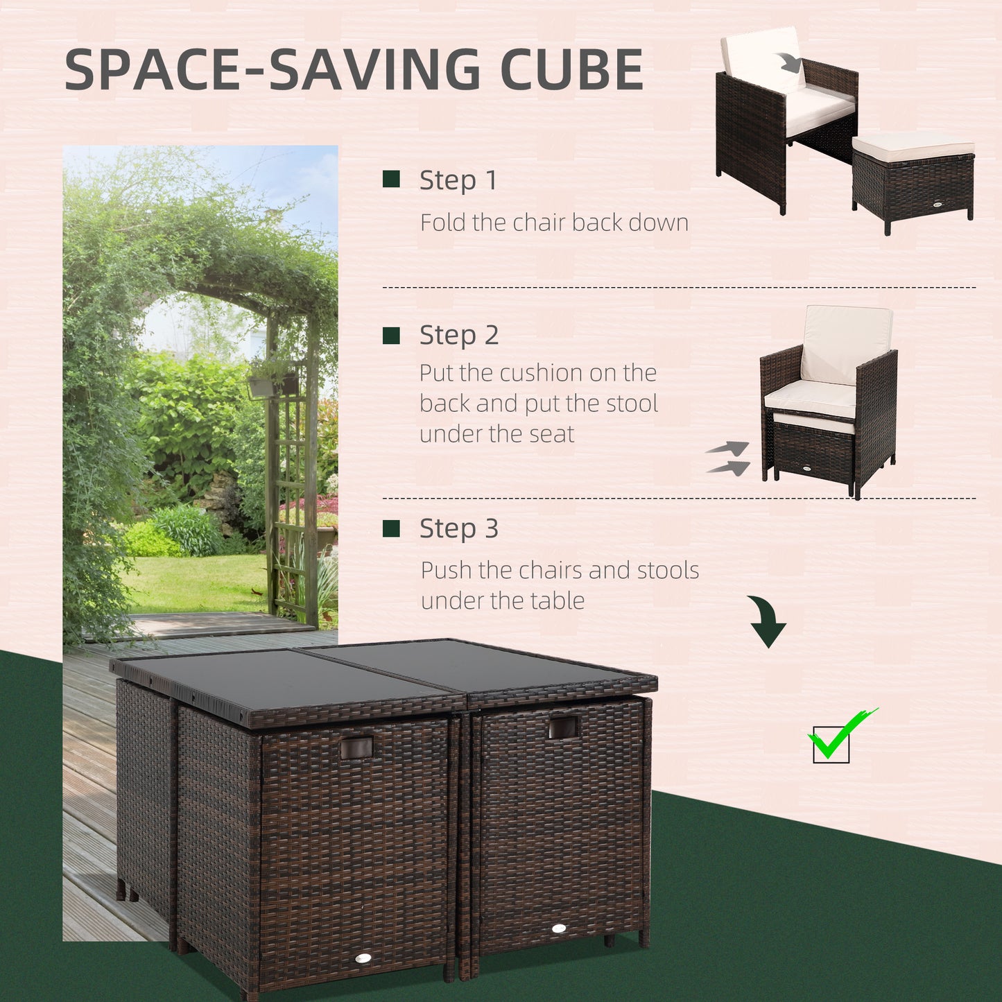 AI62 Decor 8-Seater Rattan Cube Garden Dining Set with Cushions – Brown