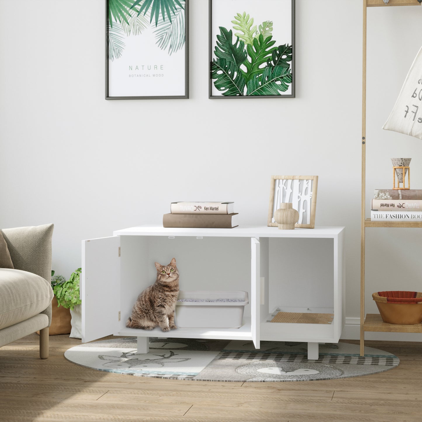 AI62 Decor Wooden Cat Litter Box with Nightstand Design