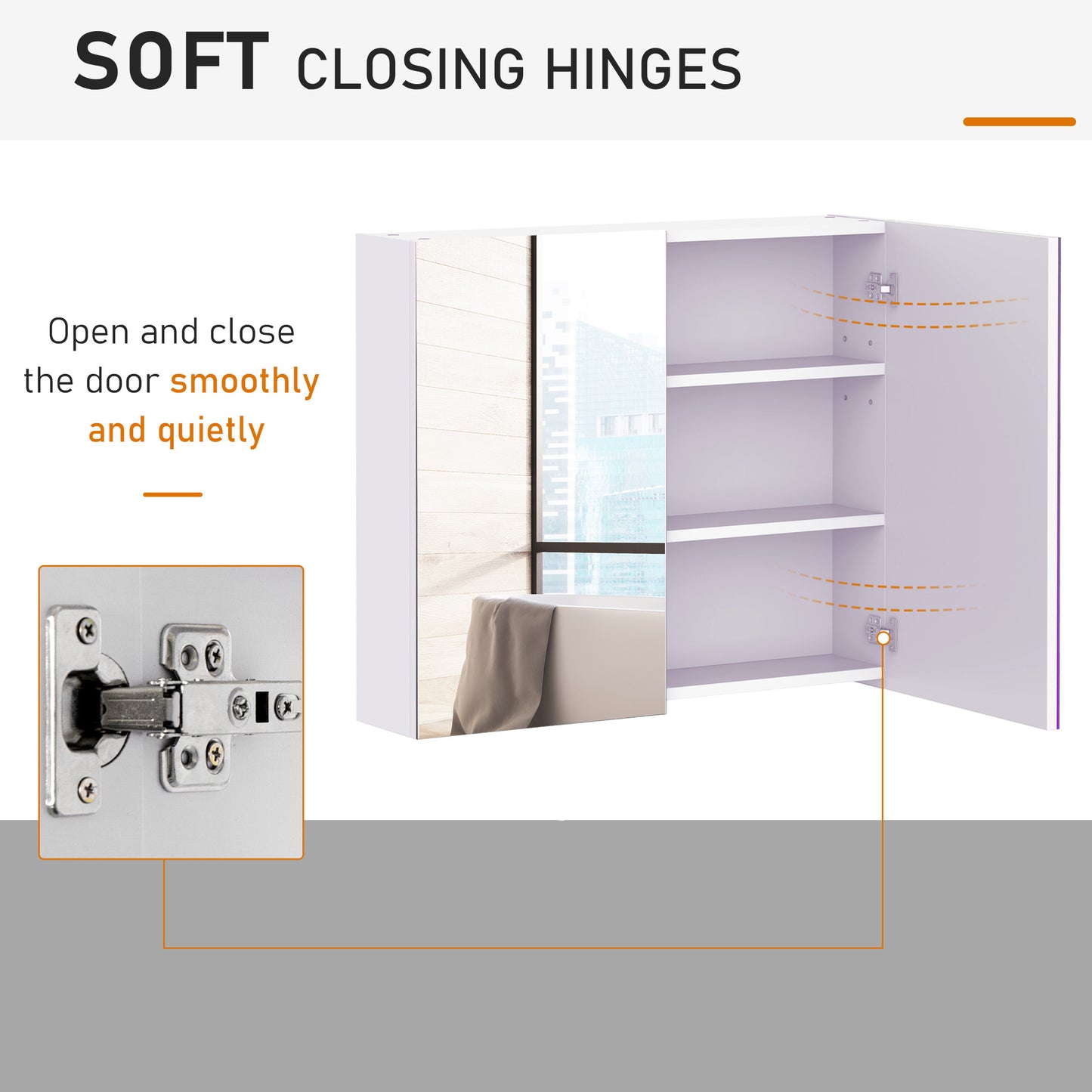 AI62 Decor Wall-Mount Bathroom Mirror Cabinet with Adjustable Shelves, Double Door, White