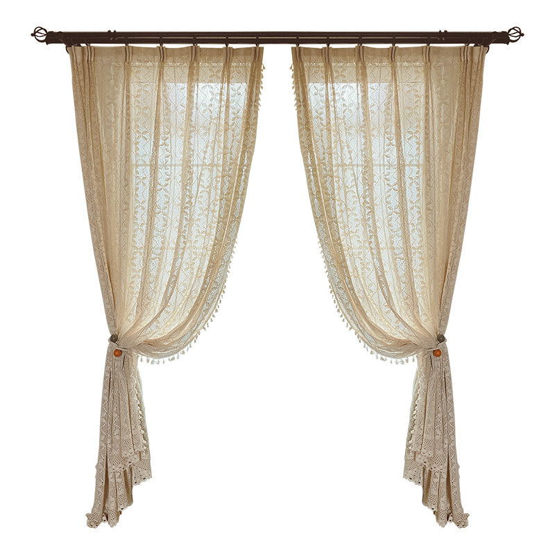 AI62 Decor Cotton Linen Crochet Curtains for Living Room