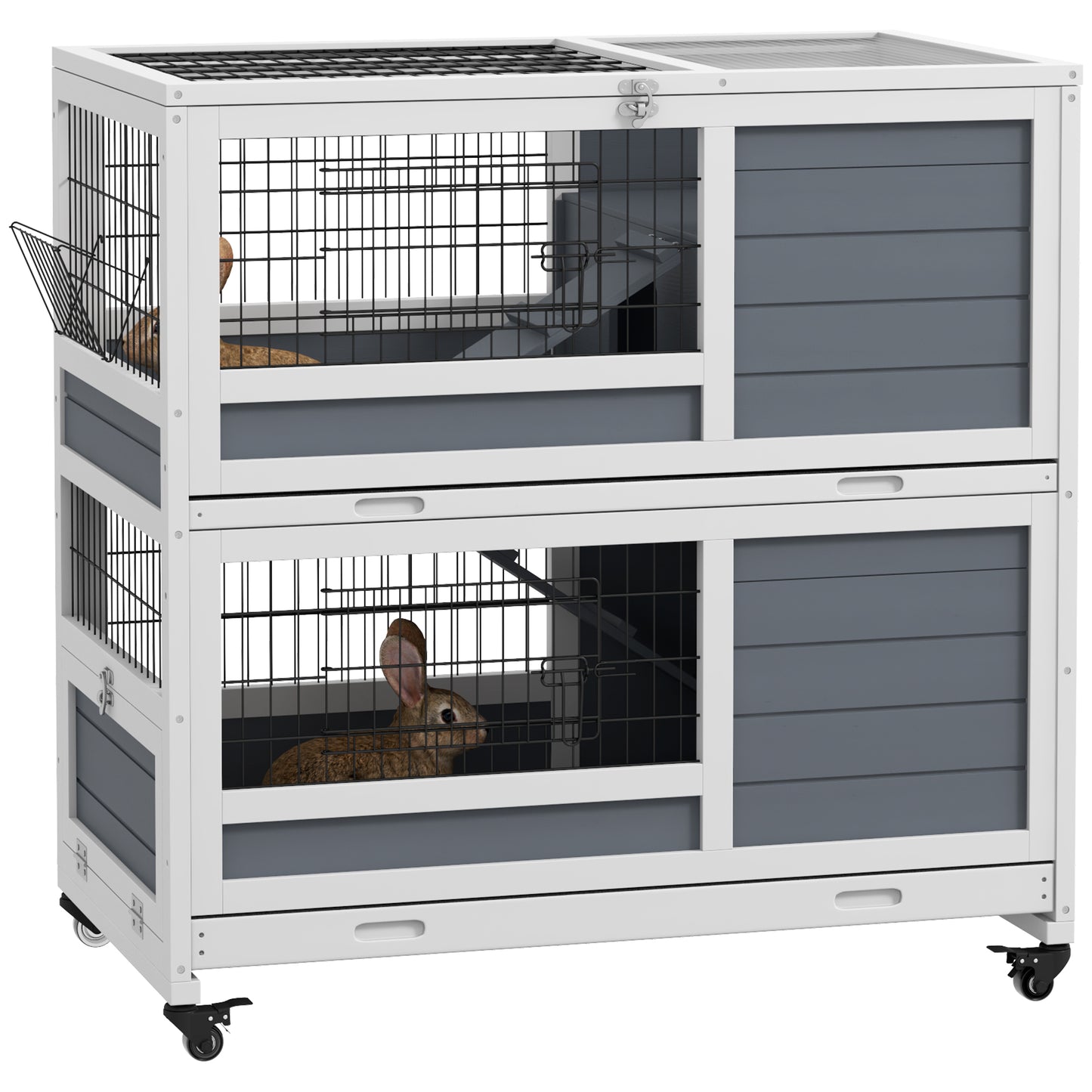 AI62 Decor Double Decker Guinea Pig & Rabbit Cage with Ramps – Grey