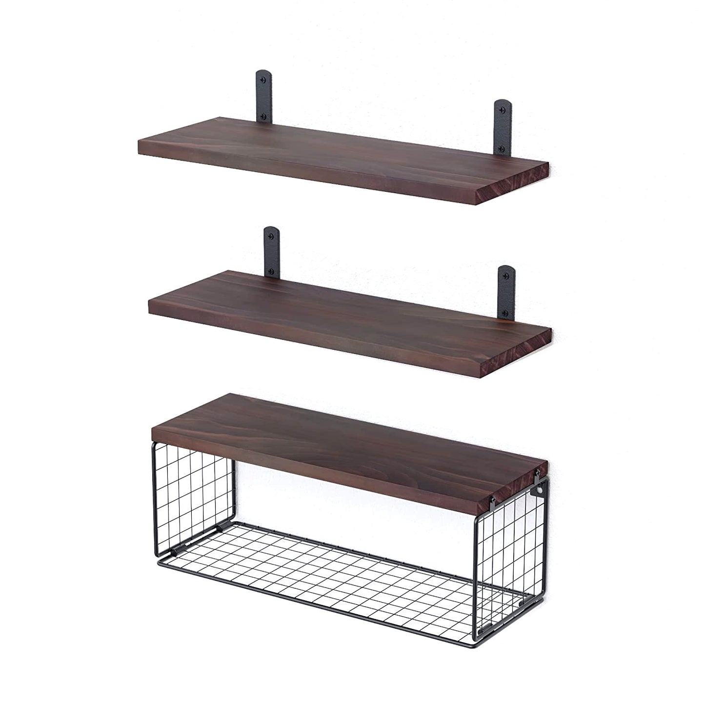 AI62 Decor 2-in-1 Floating Wall Shelves with Storage Basket for Home & Office
