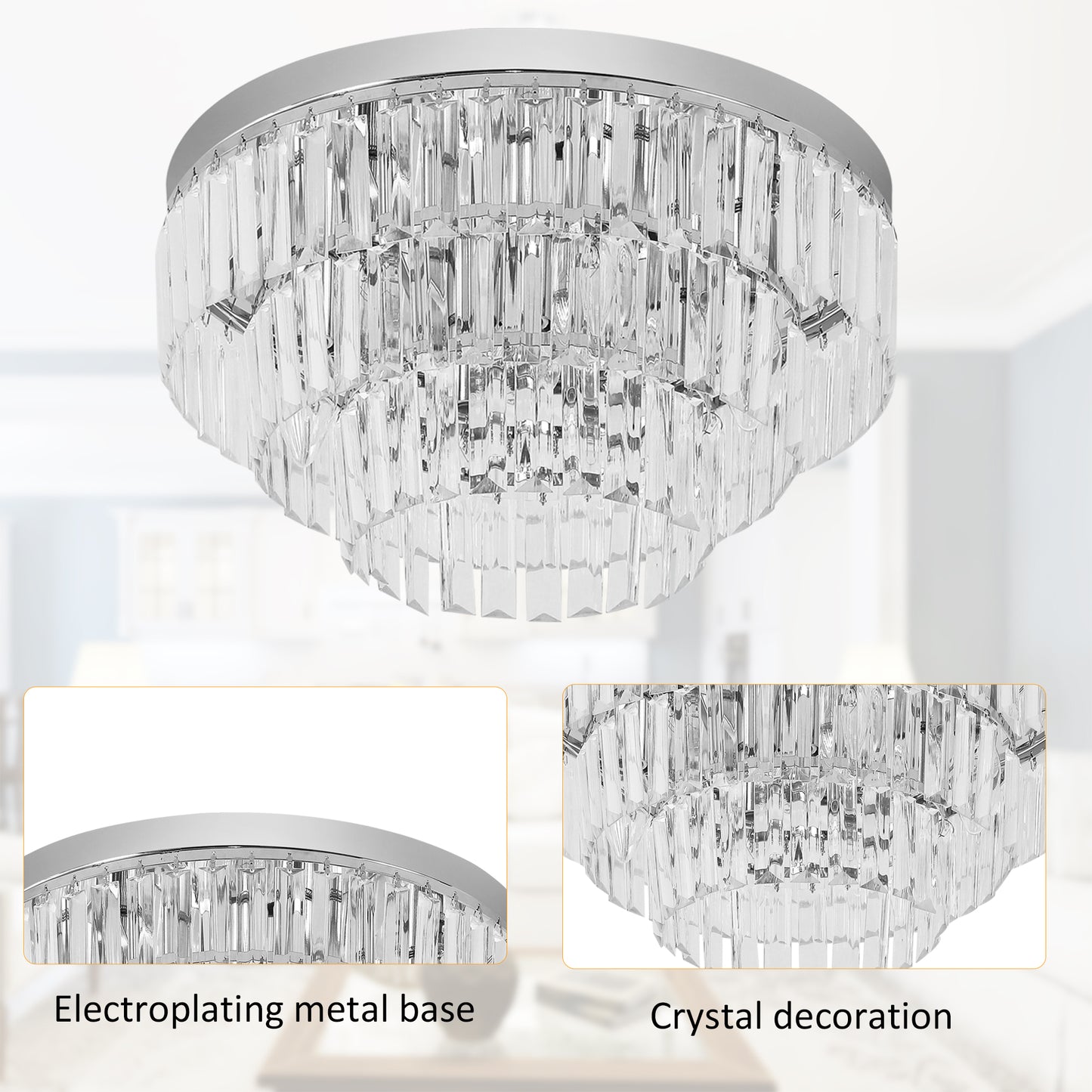 AI62 Decor Modern Crystal Flush Mount Ceiling Light with Polished Metal Base