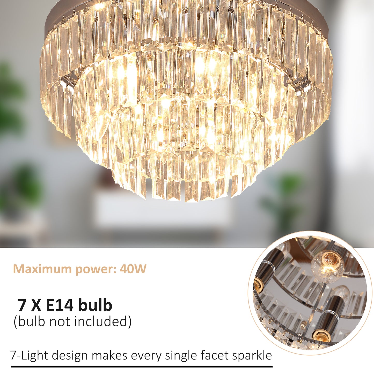 AI62 Decor Modern Crystal Flush Mount Ceiling Light with Polished Metal Base