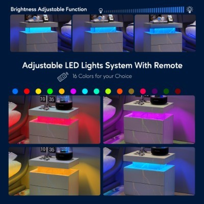 LED Bedside Nightstand with 2 Drawers AI62Decor