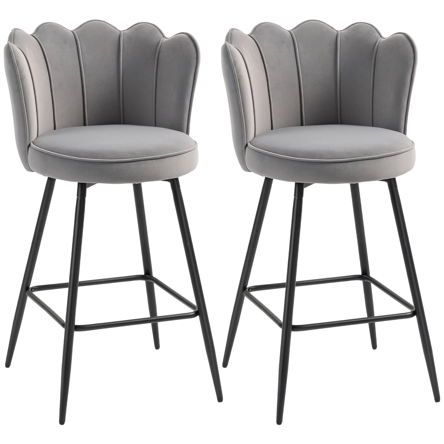 AI62 Decor Set Of Two Velvet-Feel Lotus Bar Stools - Grey