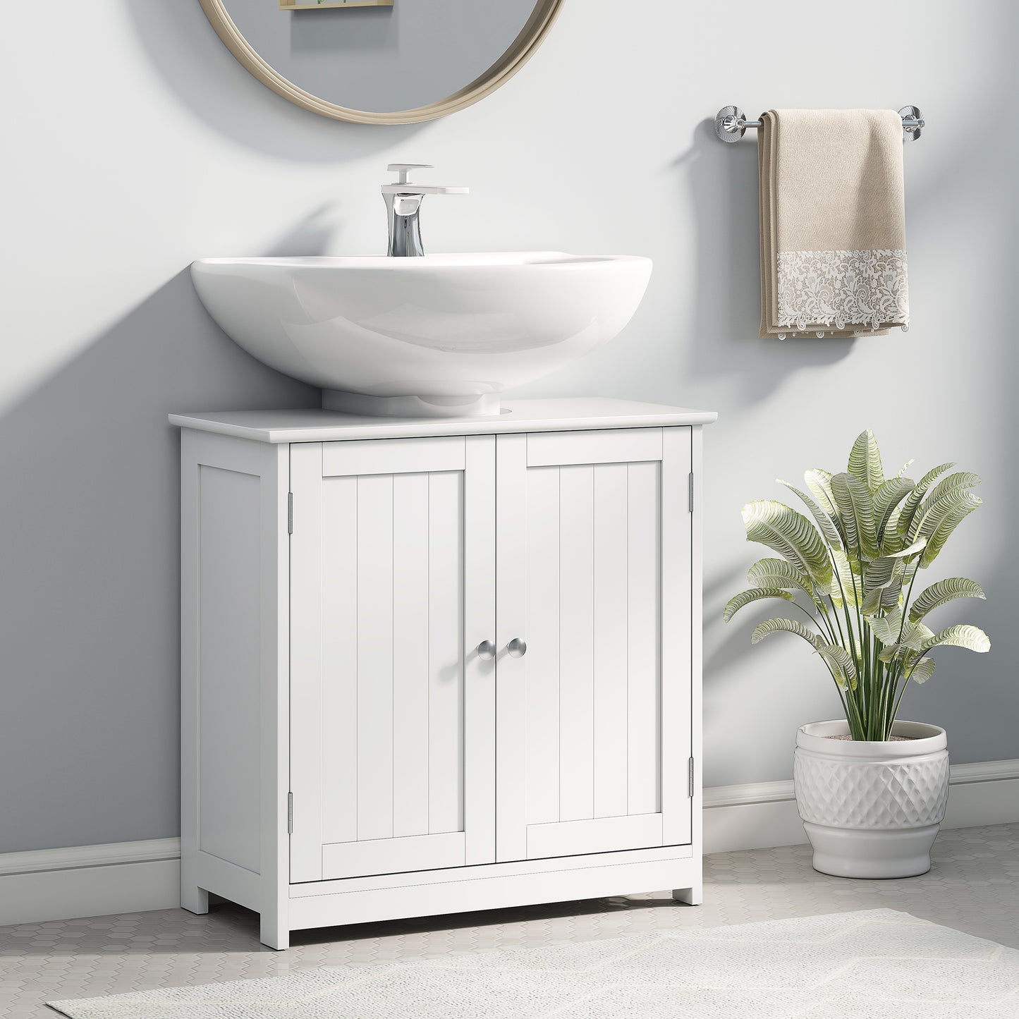 AI62 Decor Kleankin Under Sink Bathroom Cabinet with 2 Doors – White