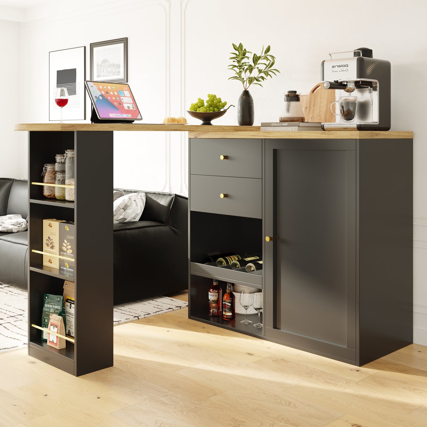 AI62 Decor Swivelling Bar Table with 2 Drawers & Open Storage