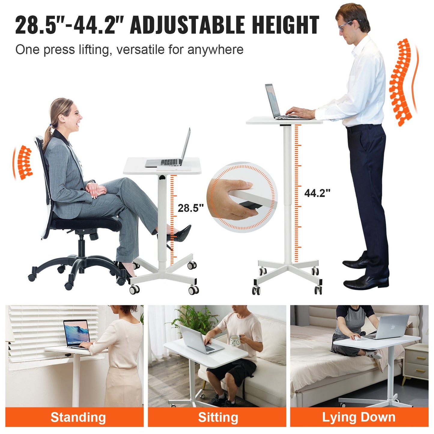 AI62 Decor Mobile Height Adjustable Standing Desk with Wheels 28.5–44.2