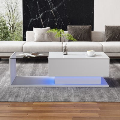 AI62 Decor Modern LED Coffee Table with Glass & Drawer