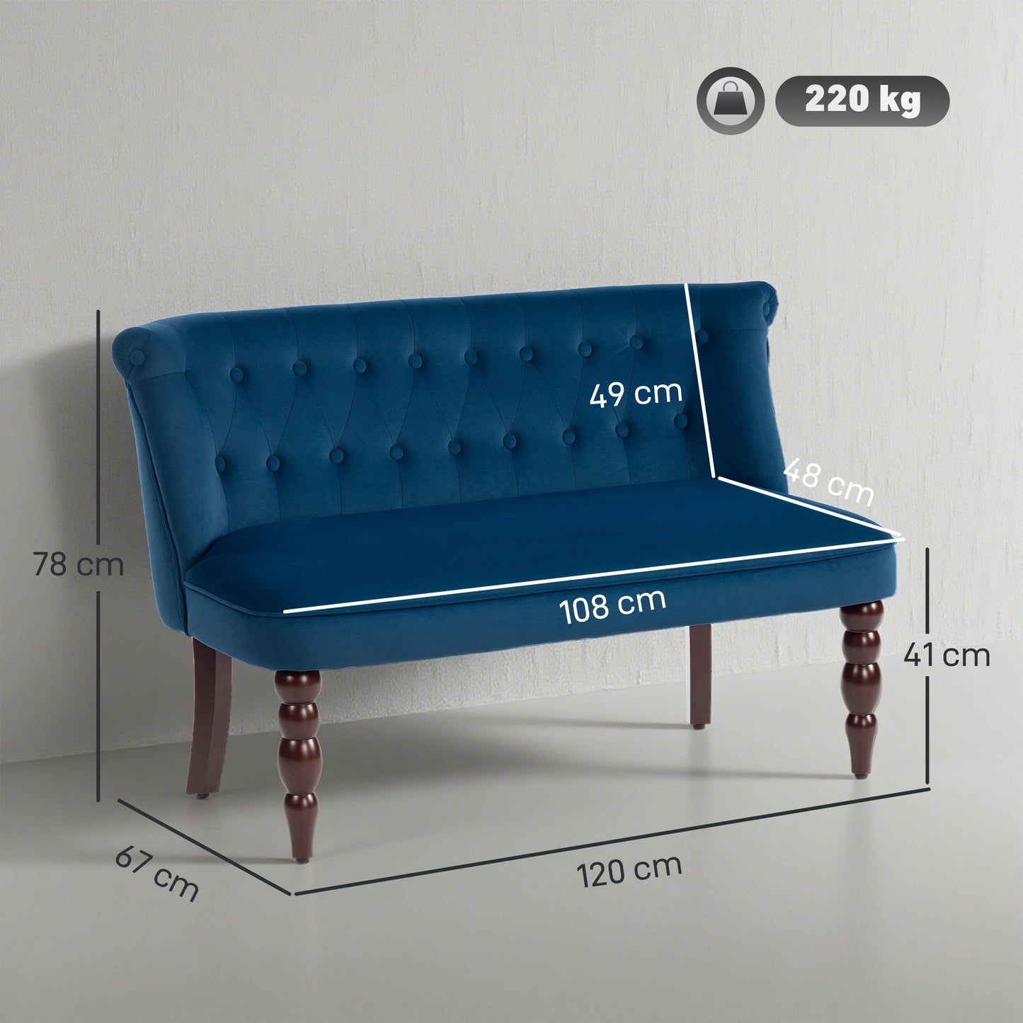 AI62 Decor Velvet 2-Seater Button Tufted Wingback Sofa – Dark Blue