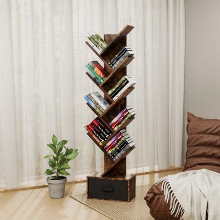 AI62 Decor 9-Tier Tree Bookshelf with Drawer for Living Room & Office