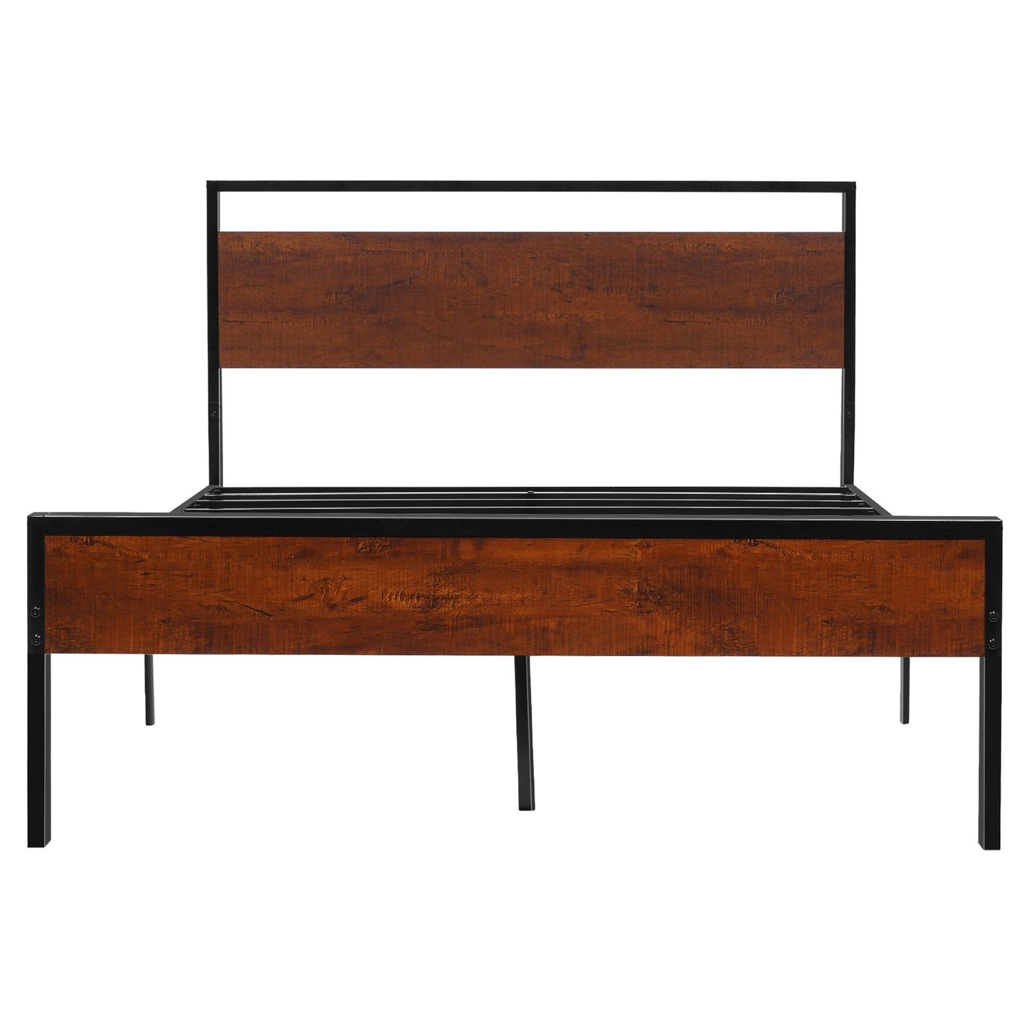 AI62 Decor Full Size Metal Platform Bed with Storage, Black & Brown