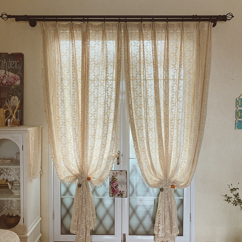 AI62 Decor Cotton Linen Crochet Curtains for Living Room