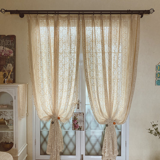 AI62 Decor Cotton Linen Crochet Curtains for Living Room